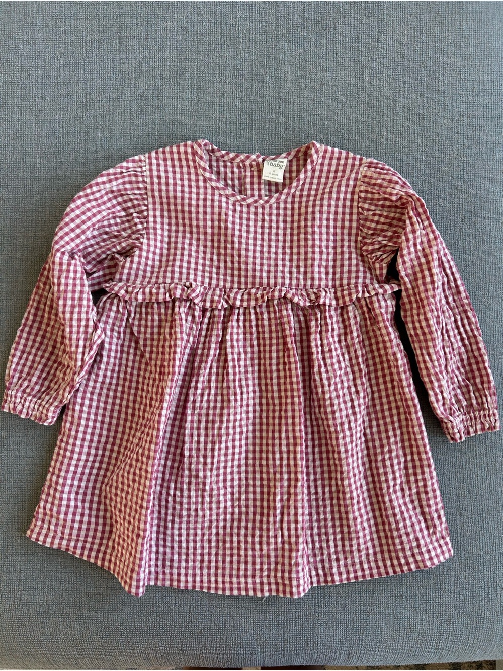 Nature Baby Girls' Pink Gingham Long-Sleeve Dress